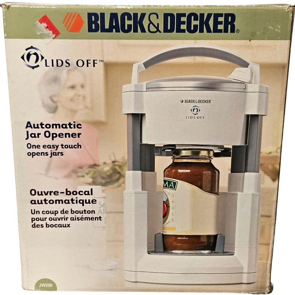 Black & Decker Automatic Jar Opener JW200 White Lids Off Electric Kitchen Tool *